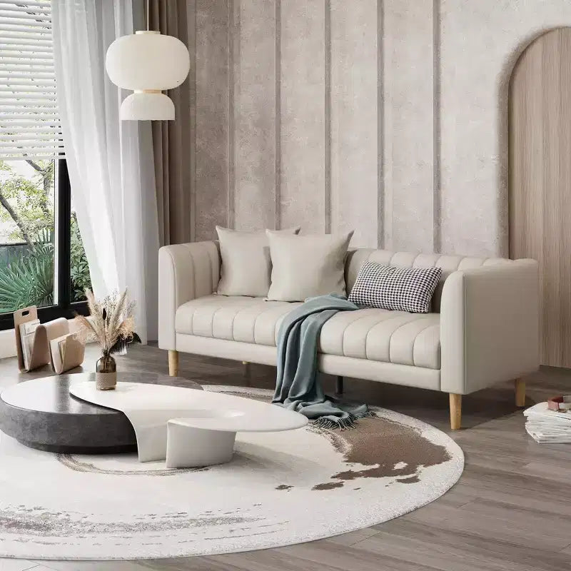 Canapé 3 places en similicuir pour salon, 78" de large, moderne, avec sièges profonds, 2 coussins décoratifs et pieds en bois, pour chambre et appartement