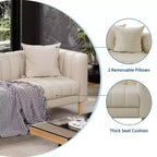 Canapé 3 places en similicuir pour salon, 78" de large, moderne, avec sièges profonds, 2 coussins décoratifs et pieds en bois, pour chambre et appartement