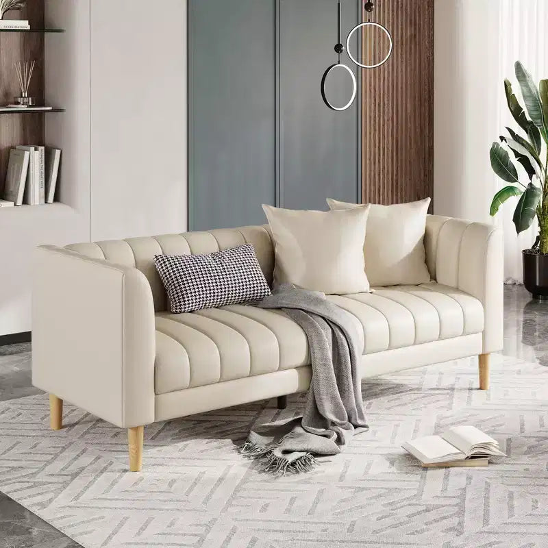 Canapé 3 places en similicuir pour salon, 78" de large, moderne, avec sièges profonds, 2 coussins décoratifs et pieds en bois, pour chambre et appartement