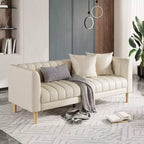 Canapé 3 places en similicuir pour salon, 78" de large, moderne, avec sièges profonds, 2 coussins décoratifs et pieds en bois, pour chambre et appartement
