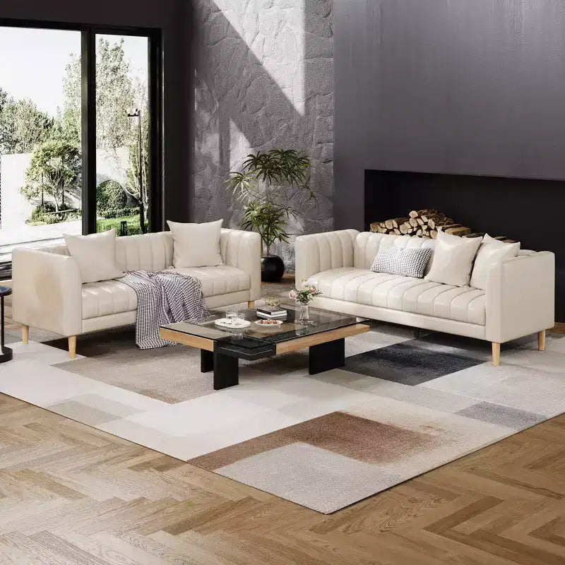Canapé 3 places en similicuir pour salon, 78" de large, moderne, avec sièges profonds, 2 coussins décoratifs et pieds en bois, pour chambre et appartement
