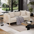 Faux Leather Sofa Couch for Living Room, 78 W Modern 3 Seater Sofa Couch with Deep Seats, 2 Throw Pillows and Wood Legs, for Bedroom, Apartment