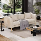 Faux Leather Sofa Couch for Living Room, 78 W Modern 3 Seater Sofa Couch with Deep Seats, 2 Throw Pillows and Wood Legs, for Bedroom, Apartment