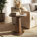 Table d'appoint ronde Lantine de 53 cm en bois massif avec motifs de cernes, base conique, pour salon, chambre, petits espaces