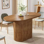 Lantine 47.24 Inch Oval Dining Table, Rustic Wooden with Wooden Base, Seats 4, for Dining Room, Kitchen, Living Room, Brown