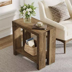 Table d'appoint étroite Lantine à 2 niveaux, table d'appoint de canapé en bois de style ferme avec étagère inférieure pour salon, chambre à coucher, petits espaces, assemblage facile