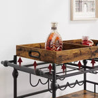 Chariot de bar 3 niveaux en métal avec roulettes, casier à vin et plateau amovible, desserte roulante pour salle à manger et cuisine