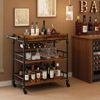 Chariot de bar 3 niveaux en métal avec roulettes, casier à vin et plateau amovible, desserte roulante pour salle à manger et cuisine