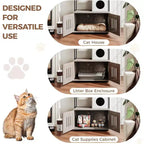 Multifunctional Cat Litter Box Enclosure Furniture with Cat Bed, Hammock, Scratching Mat & Sisal Ball, Hidden Litter Box Cabinet for Large Cats