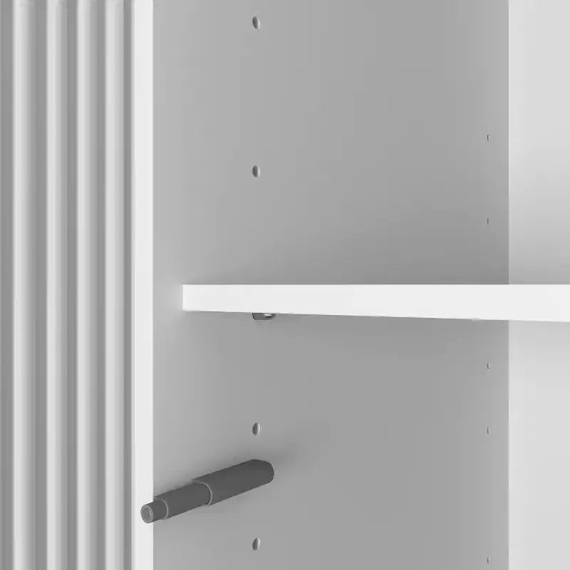 JVNOXK 4 Doors White Wardrobe Closet with Mirror, LED Lights, 2 Drawers, Hanging Rod & Adjustable Shelves, Wooden Bedroom Storage Cabinet