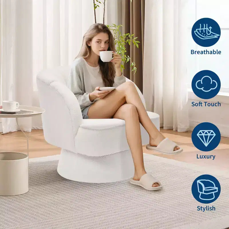 Fauteuil pivotant moderne à 360°, fauteuil de salon rond rotatif avec dossier rayé et rembourrage doux, fauteuil club confortable pour salon, chambre à coucher