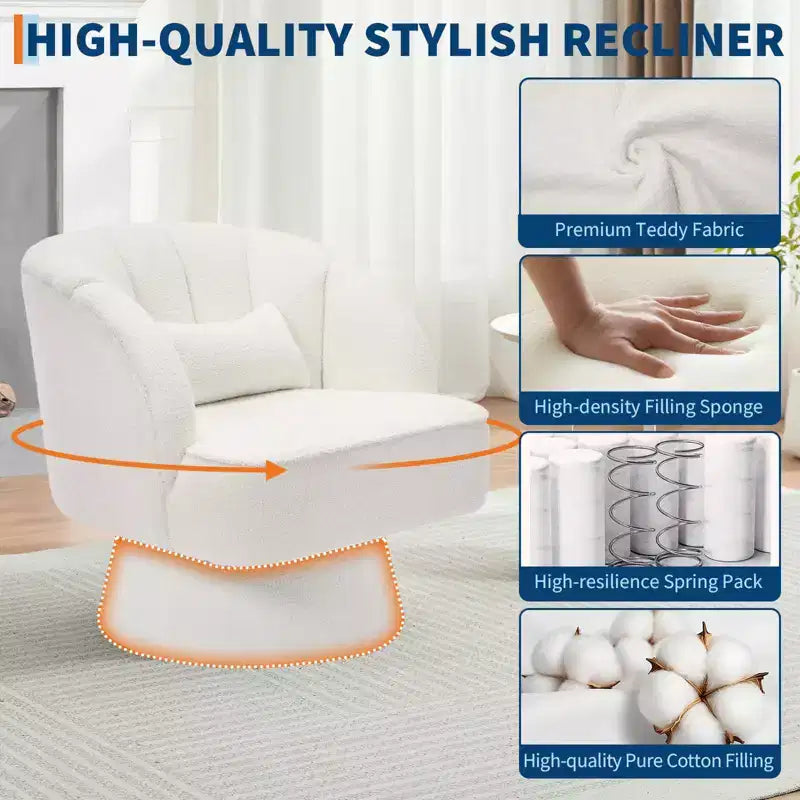 Fauteuil pivotant moderne à 360°, fauteuil de salon rond rotatif avec dossier rayé et rembourrage doux, fauteuil club confortable pour salon, chambre à coucher