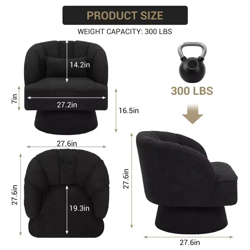 Fauteuil pivotant moderne à 360°, fauteuil de salon rond rotatif avec dossier rayé et rembourrage doux, fauteuil club confortable pour salon, chambre à coucher