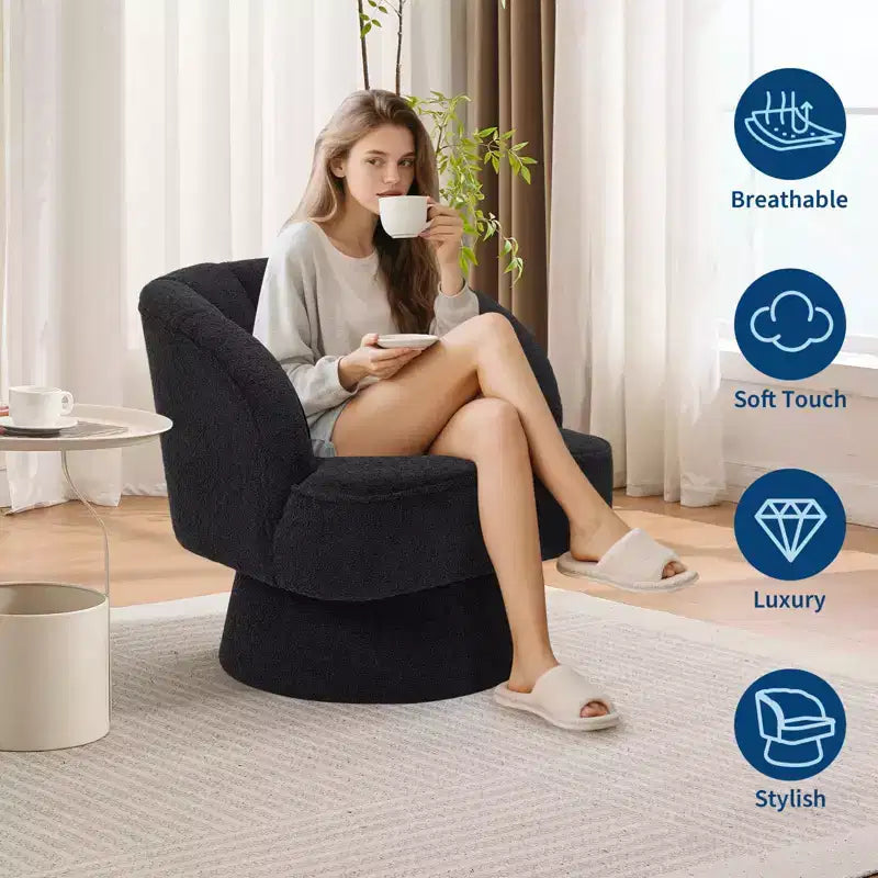 Fauteuil pivotant moderne à 360°, fauteuil de salon rond rotatif avec dossier rayé et rembourrage doux, fauteuil club confortable pour salon, chambre à coucher