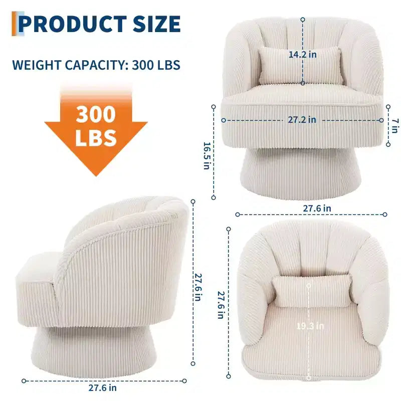 Fauteuil pivotant moderne à 360°, fauteuil de salon rond rotatif avec dossier rayé et rembourrage doux, fauteuil club confortable pour salon, chambre à coucher