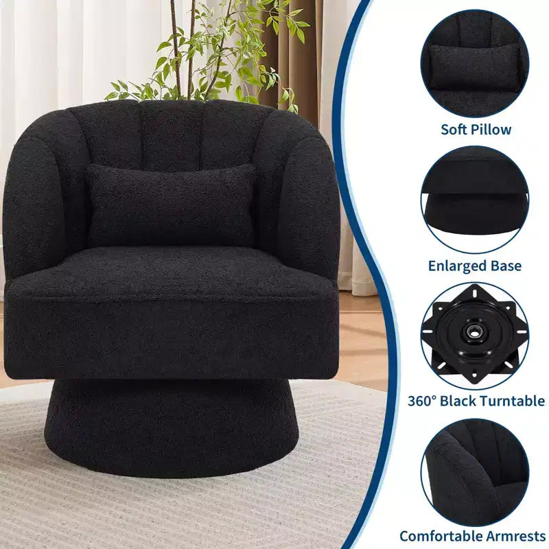 Fauteuil pivotant moderne à 360°, fauteuil de salon rond rotatif avec dossier rayé et rembourrage doux, fauteuil club confortable pour salon, chambre à coucher
