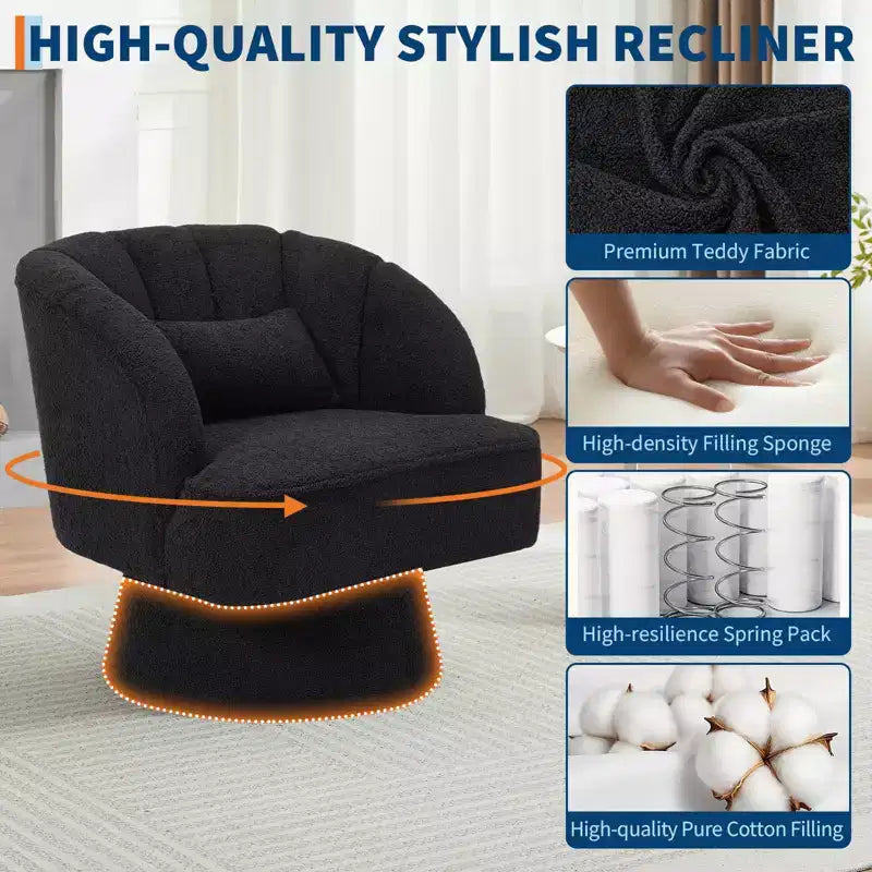 Fauteuil pivotant moderne à 360°, fauteuil de salon rond rotatif avec dossier rayé et rembourrage doux, fauteuil club confortable pour salon, chambre à coucher