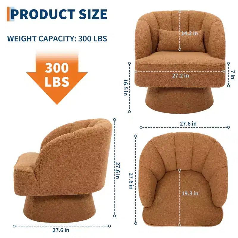 Fauteuil pivotant moderne à 360°, fauteuil de salon rond rotatif avec dossier rayé et rembourrage doux, fauteuil club confortable pour salon, chambre à coucher