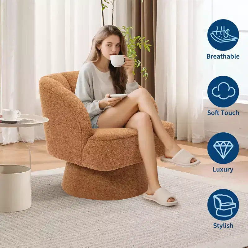 Fauteuil pivotant moderne à 360°, fauteuil de salon rond rotatif avec dossier rayé et rembourrage doux, fauteuil club confortable pour salon, chambre à coucher