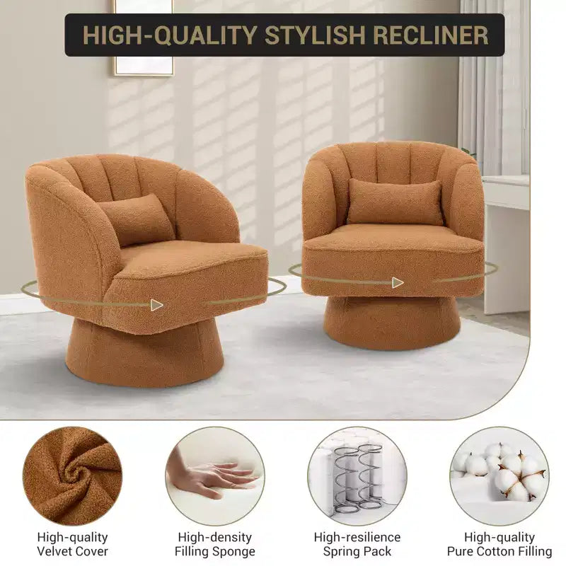 Fauteuil pivotant moderne à 360°, fauteuil de salon rond rotatif avec dossier rayé et rembourrage doux, fauteuil club confortable pour salon, chambre à coucher