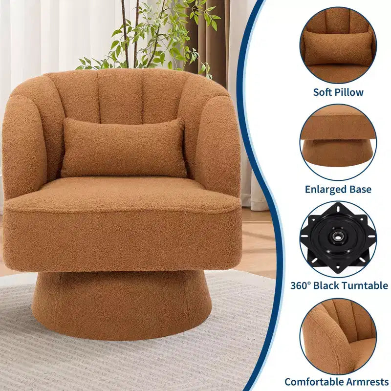 Fauteuil pivotant moderne à 360°, fauteuil de salon rond rotatif avec dossier rayé et rembourrage doux, fauteuil club confortable pour salon, chambre à coucher