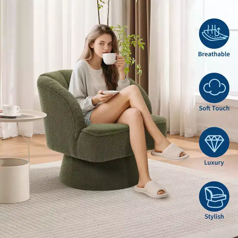Fauteuil pivotant moderne à 360°, fauteuil de salon rond rotatif avec dossier rayé et rembourrage doux, fauteuil club confortable pour salon, chambre à coucher