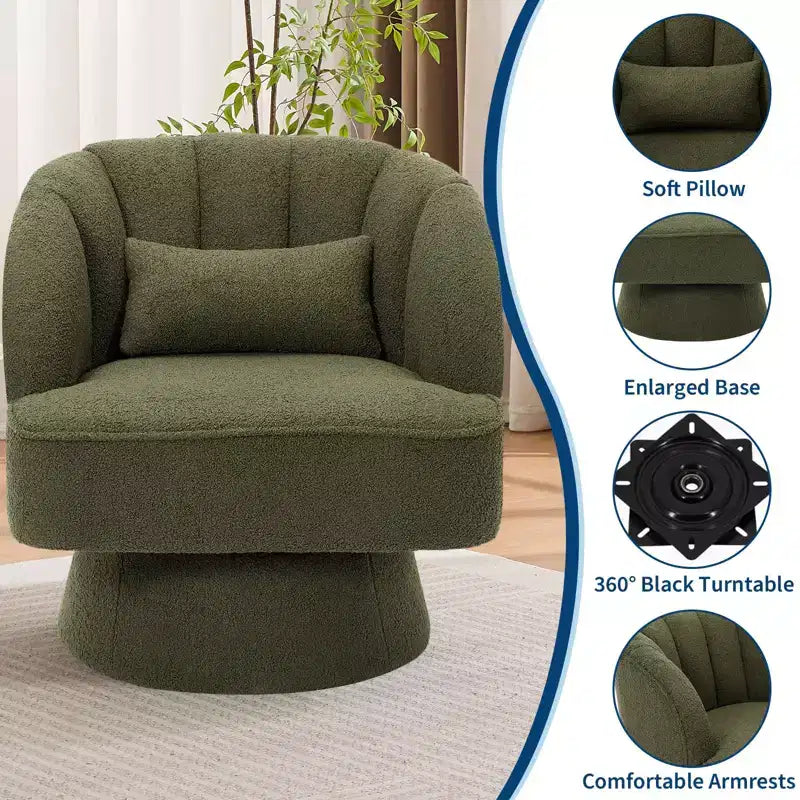 Fauteuil pivotant moderne à 360°, fauteuil de salon rond rotatif avec dossier rayé et rembourrage doux, fauteuil club confortable pour salon, chambre à coucher