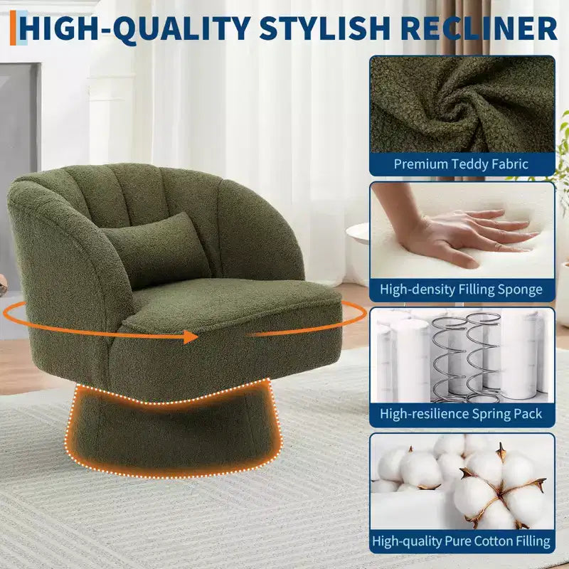 Fauteuil pivotant moderne à 360°, fauteuil de salon rond rotatif avec dossier rayé et rembourrage doux, fauteuil club confortable pour salon, chambre à coucher