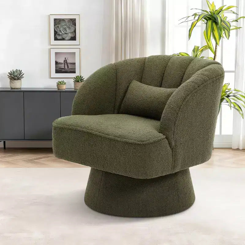Fauteuil pivotant moderne à 360°, fauteuil de salon rond rotatif avec dossier rayé et rembourrage doux, fauteuil club confortable pour salon, chambre à coucher