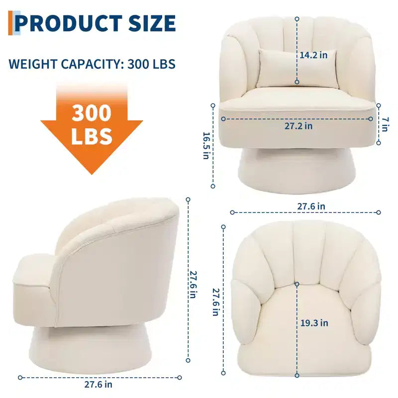 Fauteuil pivotant moderne à 360°, fauteuil de salon rond rotatif avec dossier rayé et rembourrage doux, fauteuil club confortable pour salon, chambre à coucher