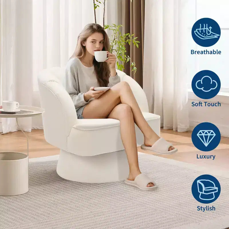 Fauteuil pivotant moderne à 360°, fauteuil de salon rond rotatif avec dossier rayé et rembourrage doux, fauteuil club confortable pour salon, chambre à coucher