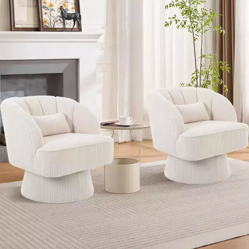 Fauteuil pivotant moderne à 360°, fauteuil de salon rond rotatif avec dossier rayé et rembourrage doux, fauteuil club confortable pour salon, chambre à coucher
