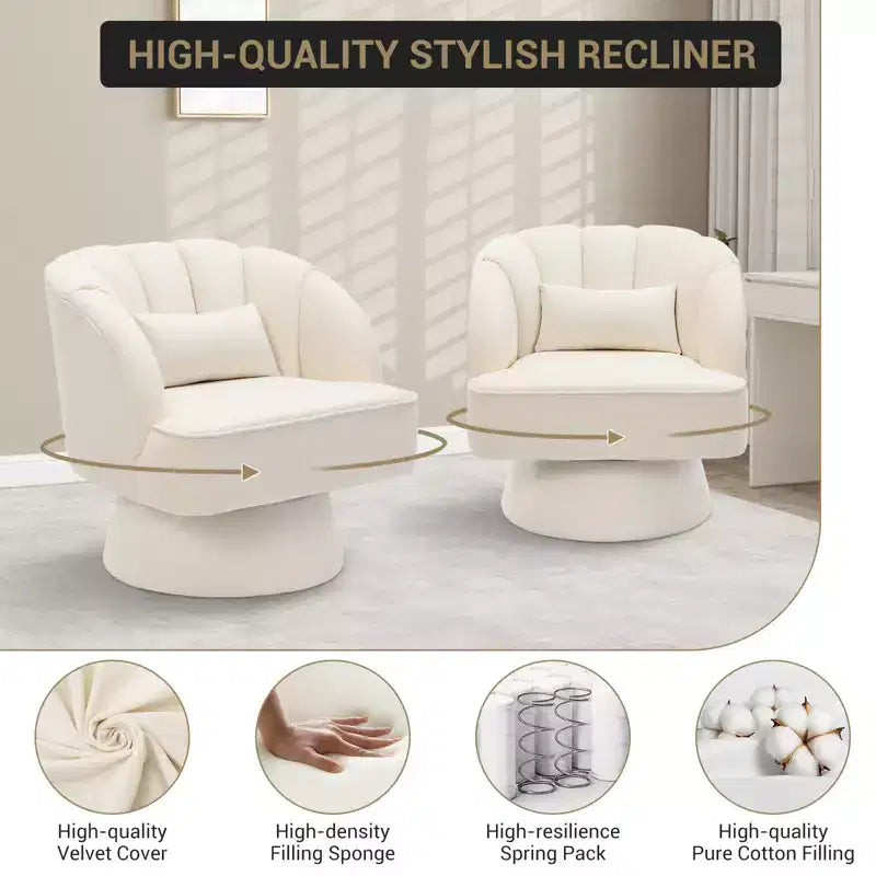 Fauteuil pivotant moderne à 360°, fauteuil de salon rond rotatif avec dossier rayé et rembourrage doux, fauteuil club confortable pour salon, chambre à coucher