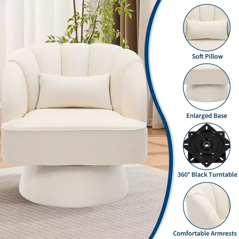 Fauteuil pivotant moderne à 360°, fauteuil de salon rond rotatif avec dossier rayé et rembourrage doux, fauteuil club confortable pour salon, chambre à coucher