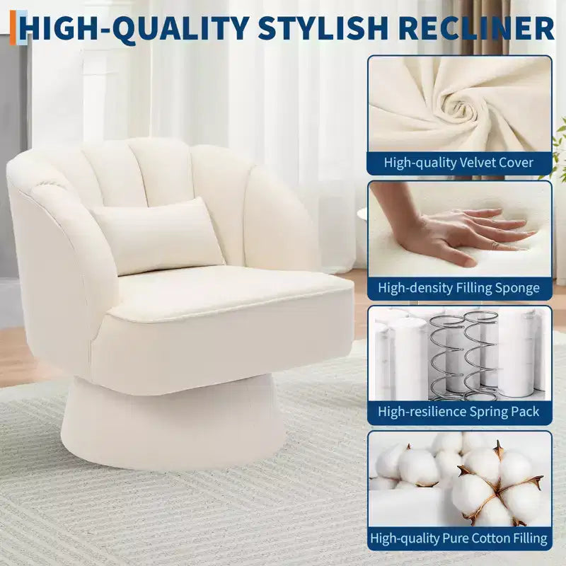 Fauteuil pivotant moderne à 360°, fauteuil de salon rond rotatif avec dossier rayé et rembourrage doux, fauteuil club confortable pour salon, chambre à coucher