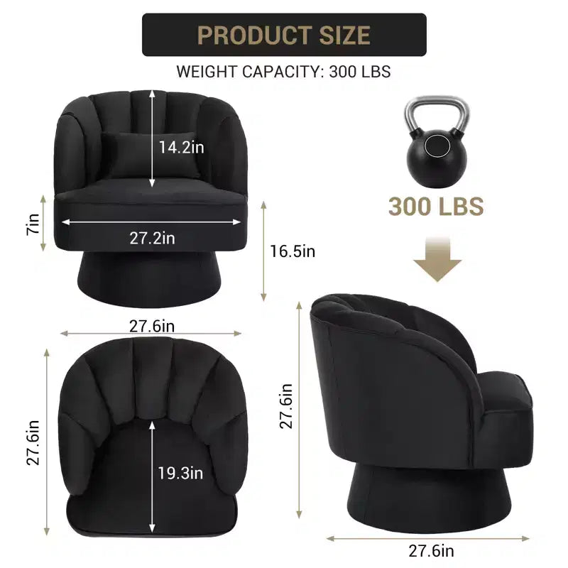 Fauteuil pivotant moderne à 360°, fauteuil de salon rond rotatif avec dossier rayé et rembourrage doux, fauteuil club confortable pour salon, chambre à coucher