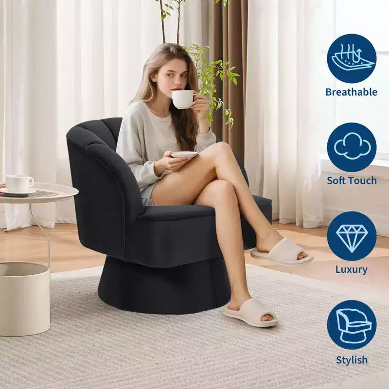 Fauteuil pivotant moderne à 360°, fauteuil de salon rond rotatif avec dossier rayé et rembourrage doux, fauteuil club confortable pour salon, chambre à coucher