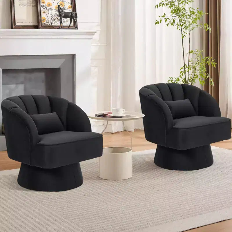 Fauteuil pivotant moderne à 360°, fauteuil de salon rond rotatif avec dossier rayé et rembourrage doux, fauteuil club confortable pour salon, chambre à coucher