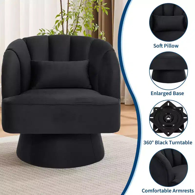 Fauteuil pivotant moderne à 360°, fauteuil de salon rond rotatif avec dossier rayé et rembourrage doux, fauteuil club confortable pour salon, chambre à coucher