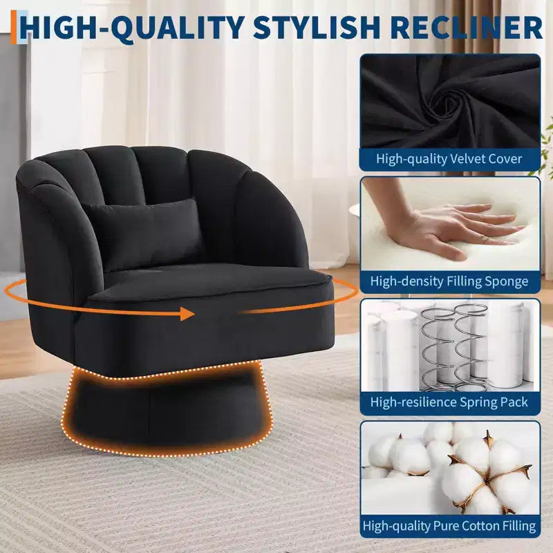 Fauteuil pivotant moderne à 360°, fauteuil de salon rond rotatif avec dossier rayé et rembourrage doux, fauteuil club confortable pour salon, chambre à coucher