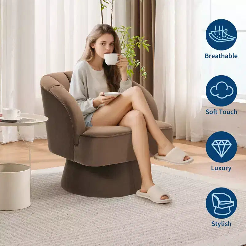 Fauteuil pivotant moderne à 360°, fauteuil de salon rond rotatif avec dossier rayé et rembourrage doux, fauteuil club confortable pour salon, chambre à coucher