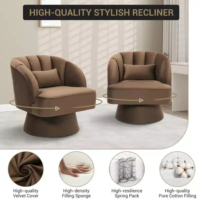 Fauteuil pivotant moderne à 360°, fauteuil de salon rond rotatif avec dossier rayé et rembourrage doux, fauteuil club confortable pour salon, chambre à coucher