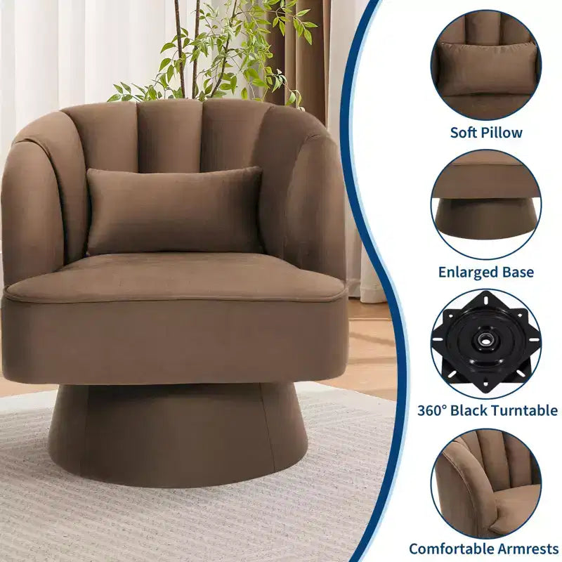 Fauteuil pivotant moderne à 360°, fauteuil de salon rond rotatif avec dossier rayé et rembourrage doux, fauteuil club confortable pour salon, chambre à coucher