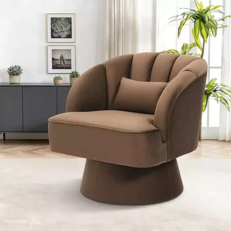 Fauteuil pivotant moderne à 360°, fauteuil de salon rond rotatif avec dossier rayé et rembourrage doux, fauteuil club confortable pour salon, chambre à coucher