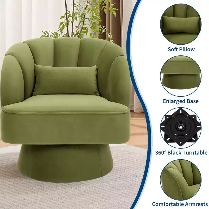 Fauteuil pivotant moderne à 360°, fauteuil de salon rond rotatif avec dossier rayé et rembourrage doux, fauteuil club confortable pour salon, chambre à coucher