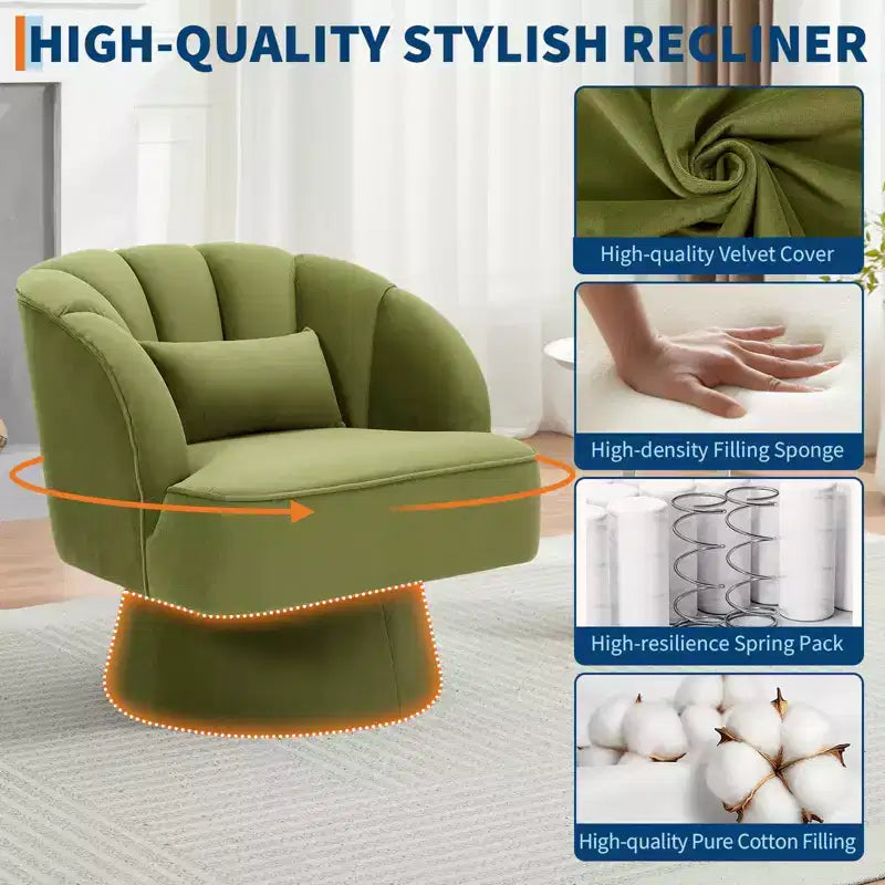 Fauteuil pivotant moderne à 360°, fauteuil de salon rond rotatif avec dossier rayé et rembourrage doux, fauteuil club confortable pour salon, chambre à coucher
