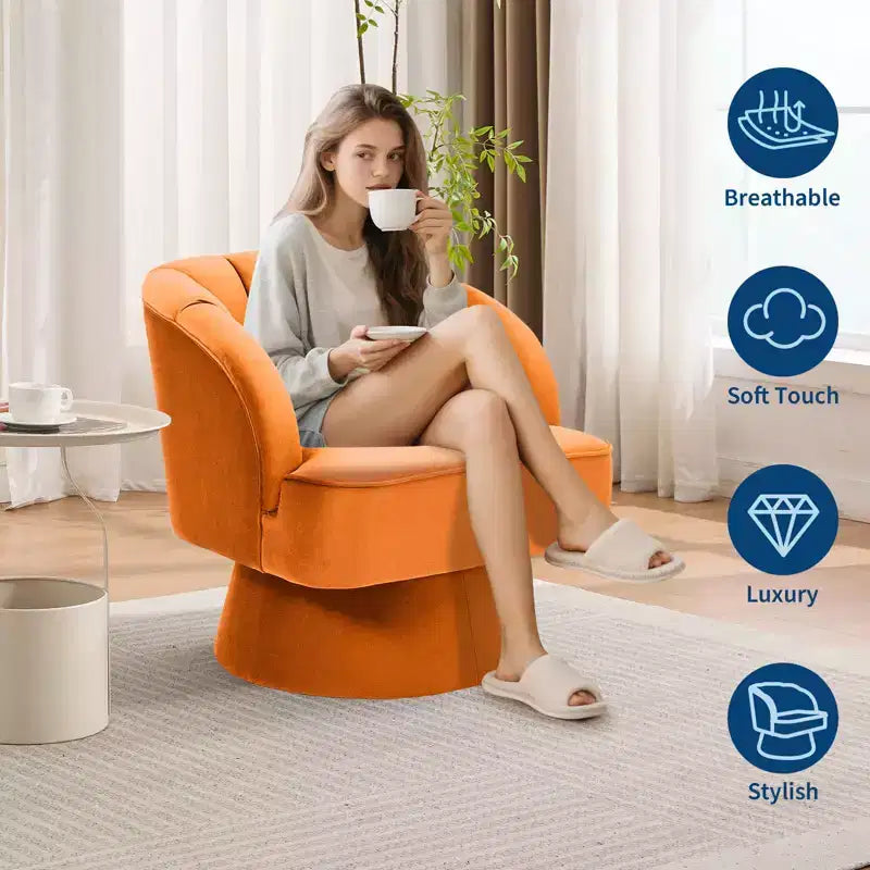 Fauteuil pivotant moderne à 360°, fauteuil de salon rond rotatif avec dossier rayé et rembourrage doux, fauteuil club confortable pour salon, chambre à coucher