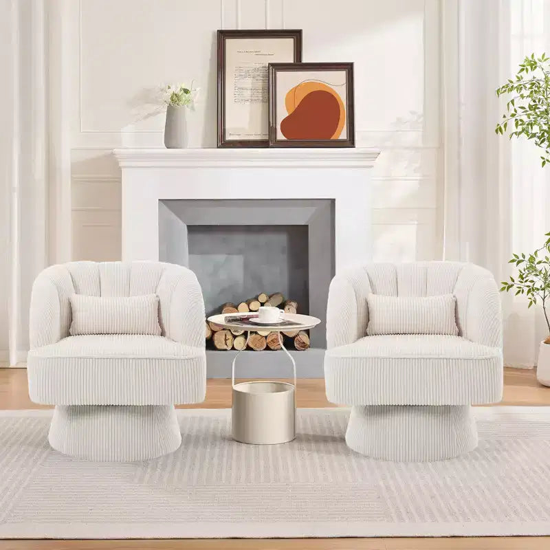 Fauteuil pivotant moderne à 360°, fauteuil de salon rond rotatif avec dossier rayé et rembourrage doux, fauteuil club confortable pour salon, chambre à coucher