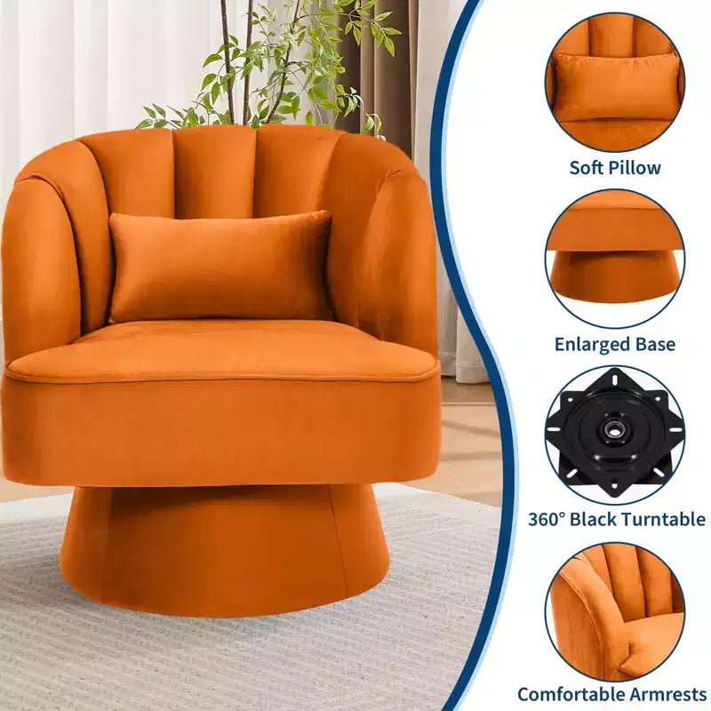 Fauteuil pivotant moderne à 360°, fauteuil de salon rond rotatif avec dossier rayé et rembourrage doux, fauteuil club confortable pour salon, chambre à coucher