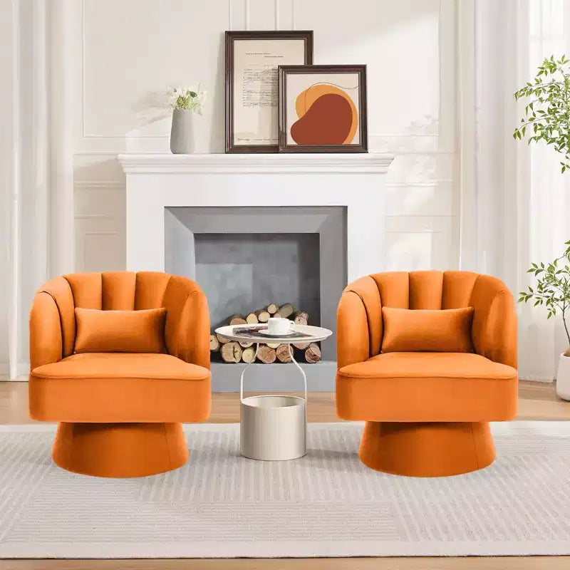 Fauteuil pivotant moderne à 360°, fauteuil de salon rond rotatif avec dossier rayé et rembourrage doux, fauteuil club confortable pour salon, chambre à coucher